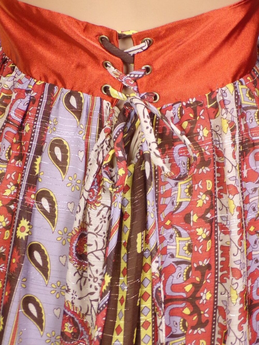 TRICIA FIX size S multicolor elephant-theme off-the-shouldr fit/flare maxi dress - Picture 10 of 14